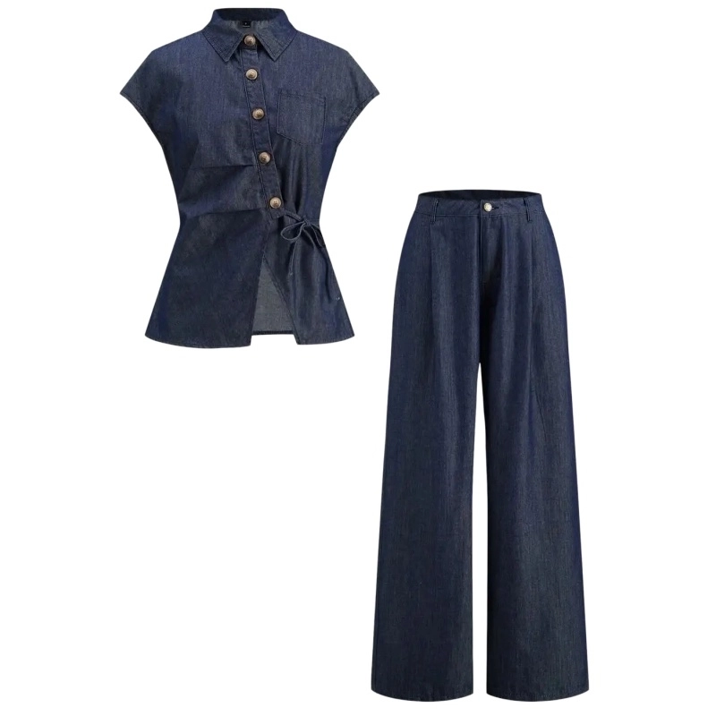Lightweight Tencel Denim Suit Set (Top + Skirt + Pants) Lightweight Tencel Denim Suit Set (Top + Skirt + Pants)