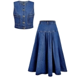 Lightweight Tencel Denim Suit Set (Top + Skirt + Pants) (2) Lightweight Tencel Denim Suit Set (Top + Skirt + Pants) (2)