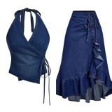 Lightweight Tencel Denim Suit Set (Top + Skirt + Pants) (3) Lightweight Tencel Denim Suit Set (Top + Skirt + Pants) (3)