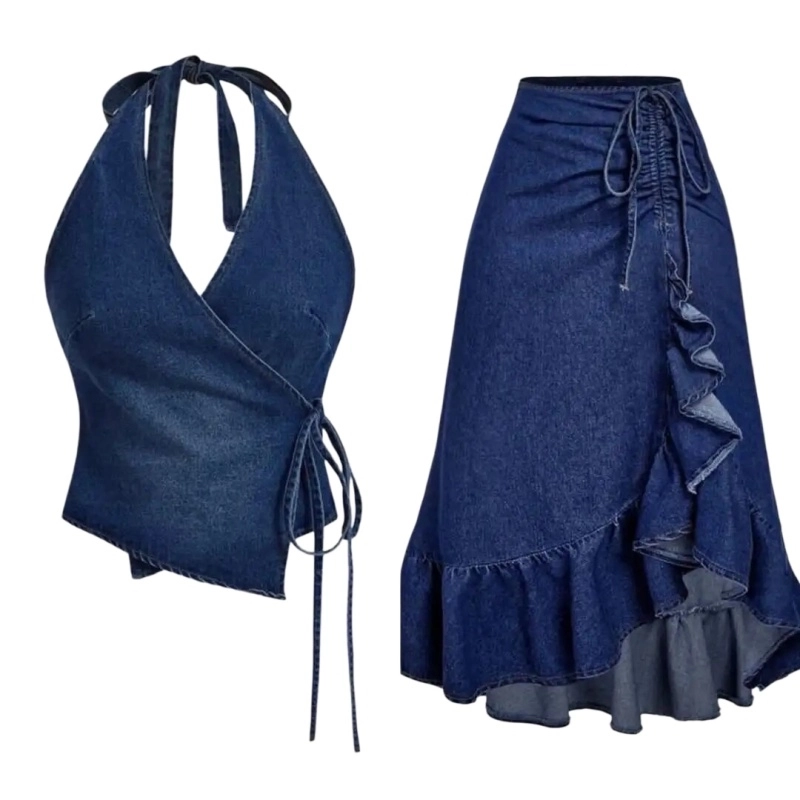 Lightweight Tencel Denim Suit Set (Top + Skirt + Pants) (3) Lightweight Tencel Denim Suit Set (Top + Skirt + Pants) (3)