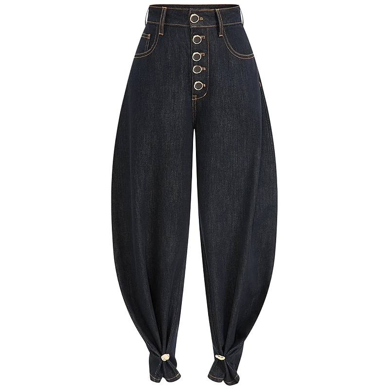 High-rise barrel-leg jeans with adjustable button cuffs – two silhouettes in one, with heritage button-fly. (4) High-rise barrel-leg jeans with adjustable button cuffs – two silhouettes in one, with heritage button-fly. (4)