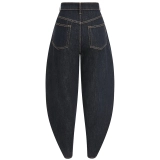 High-rise barrel-leg jeans with adjustable button cuffs – two silhouettes in one, with heritage button-fly. (5) High-rise barrel-leg jeans with adjustable button cuffs – two silhouettes in one, with heritage button-fly. (5)