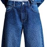 Women's 100% Cotton 14oz Crystal-Embellished Jeans – Black Diamonds, Dark Blue Wash Women's 100% Cotton 14oz Crystal-Embellished Jeans – Black Diamonds, Dark Blue Wash