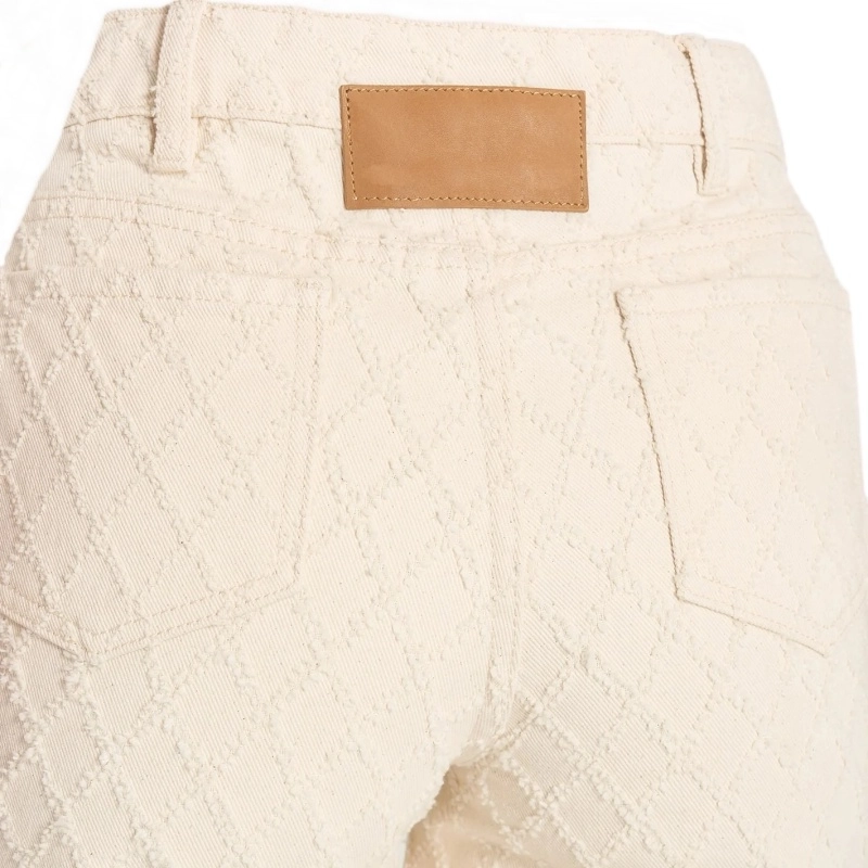 Women's Cream Raw Denim Straight-Leg Pants with Laser-Cut Floral Detail (3) Women's Cream Raw Denim Straight-Leg Pants with Laser-Cut Floral Detail (3)