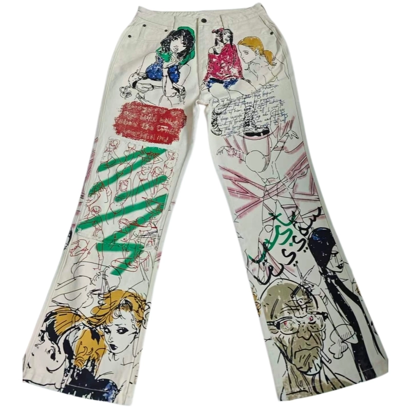 Cream Loomstate 4-Panel All-Over Print Denim Trousers – 13oz 100% Cotton Raw Denim Cream Loomstate 4-Panel All-Over Print Denim Trousers – 13oz 100% Cotton Raw Denim