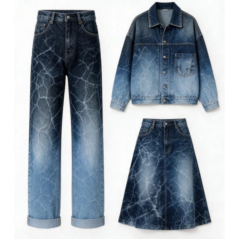 Premium Ice Crack Jacquard Denim Fabric | 90% Cotton 13oz | Low MOQ (2)