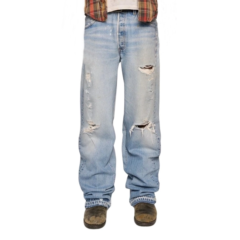 Men's Distressed Stretch Denim Jeans – 14oz Multi-Wash with Patches & Grunge Effects (5) Men's Distressed Stretch Denim Jeans – 14oz Multi-Wash with Patches & Grunge Effects (5)