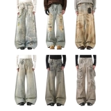 Men's Distressed Stretch Denim Jeans – 14oz Multi-Wash with Patches & Grunge Effects (6) Men's Distressed Stretch Denim Jeans – 14oz Multi-Wash with Patches & Grunge Effects (6)