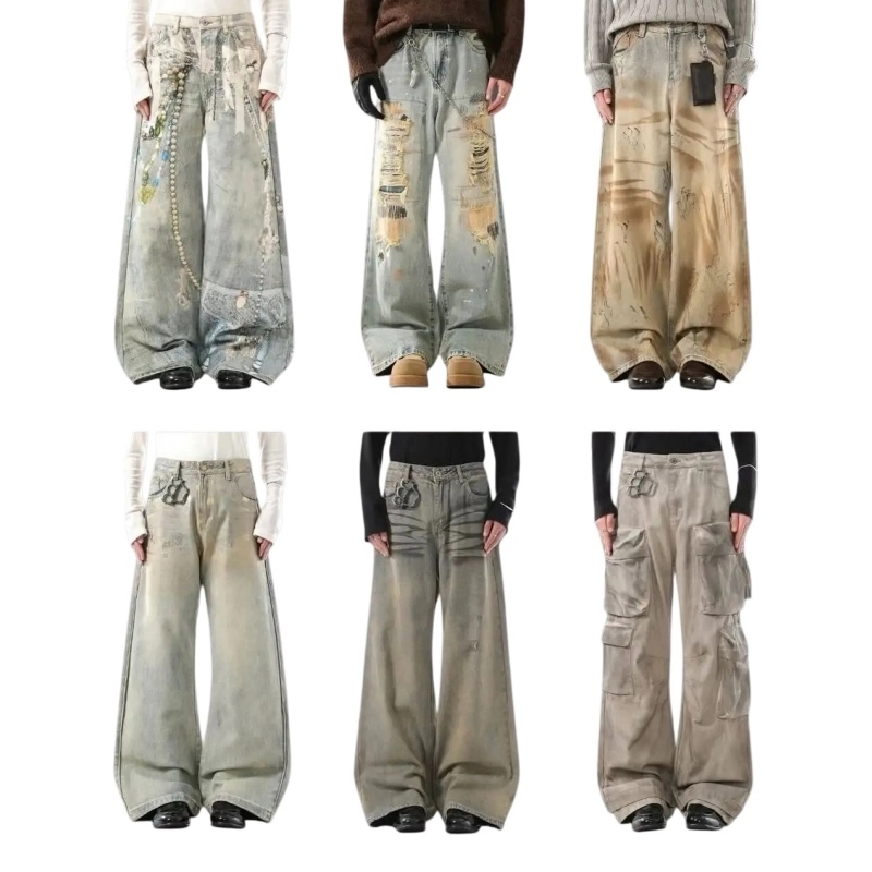 Men's Distressed Stretch Denim Jeans – 14oz Multi-Wash with Patches & Grunge Effects (6) Men's Distressed Stretch Denim Jeans – 14oz Multi-Wash with Patches & Grunge Effects (6)