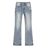 Men‘s 100% Cotton 14oz Heavy Distressed Jeans – Light Blue Industrial Salt-Wash Finish Men‘s 100% Cotton 14oz Heavy Distressed Jeans – Light Blue Industrial Salt-Wash Finish