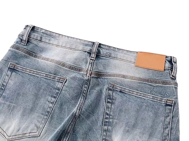 Men‘s 100% Cotton 14oz Heavy Distressed Jeans – Light Blue Industrial Salt-Wash Finish (4) Men‘s 100% Cotton 14oz Heavy Distressed Jeans – Light Blue Industrial Salt-Wash Finish (4)