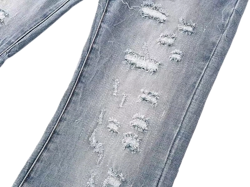Men‘s 100% Cotton 14oz Heavy Distressed Jeans – Light Blue Industrial Salt-Wash Finish (6)