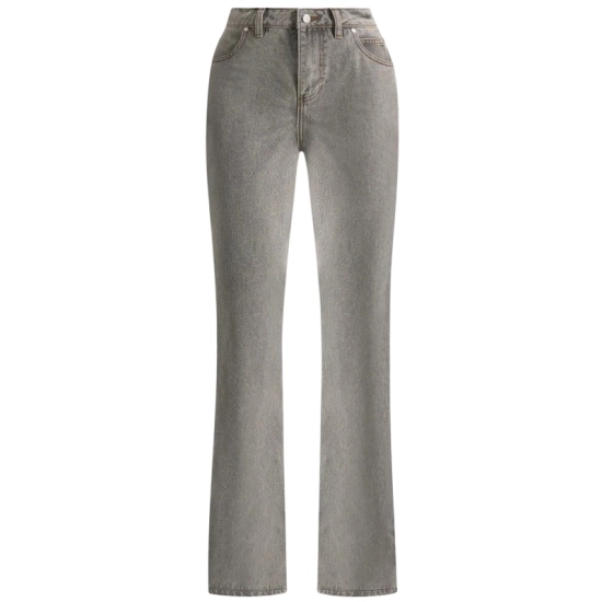 Women‘s 100% Cotton 15oz Smoke Grey Washed Micro-Flare Extra-Long Jeans Women‘s 100% Cotton 15oz Smoke Grey Washed Micro-Flare Extra-Long Jeans
