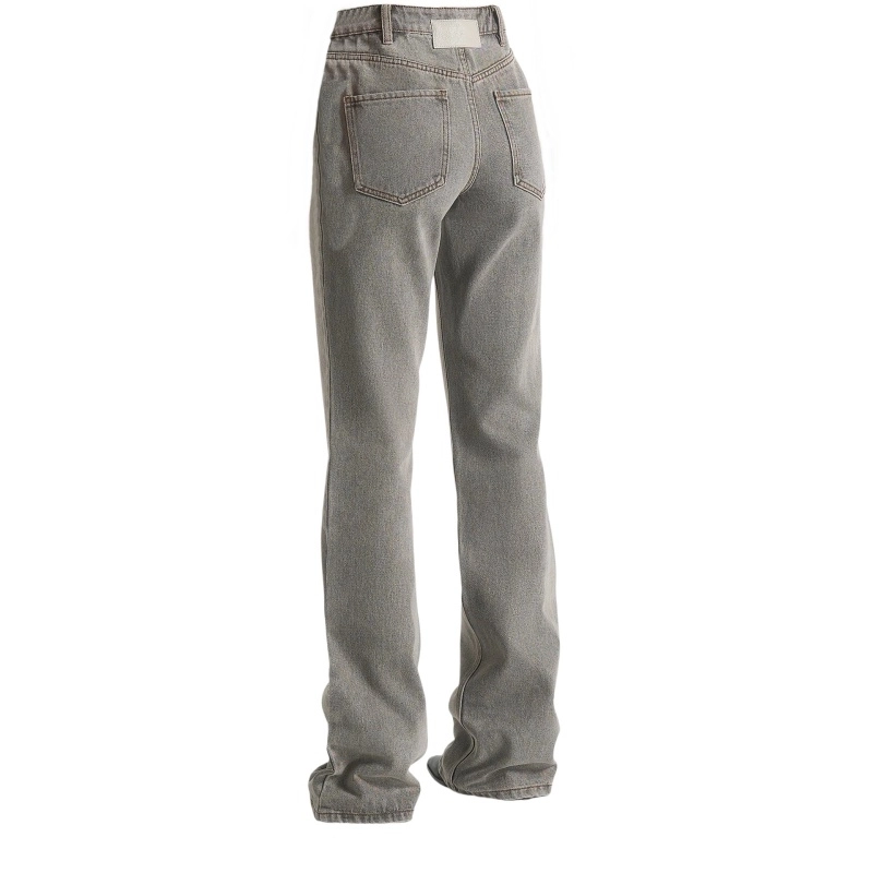 Women‘s 100% Cotton 15oz Smoke Grey Washed Micro-Flare Extra-Long Jeans (2) Women‘s 100% Cotton 15oz Smoke Grey Washed Micro-Flare Extra-Long Jeans (2)