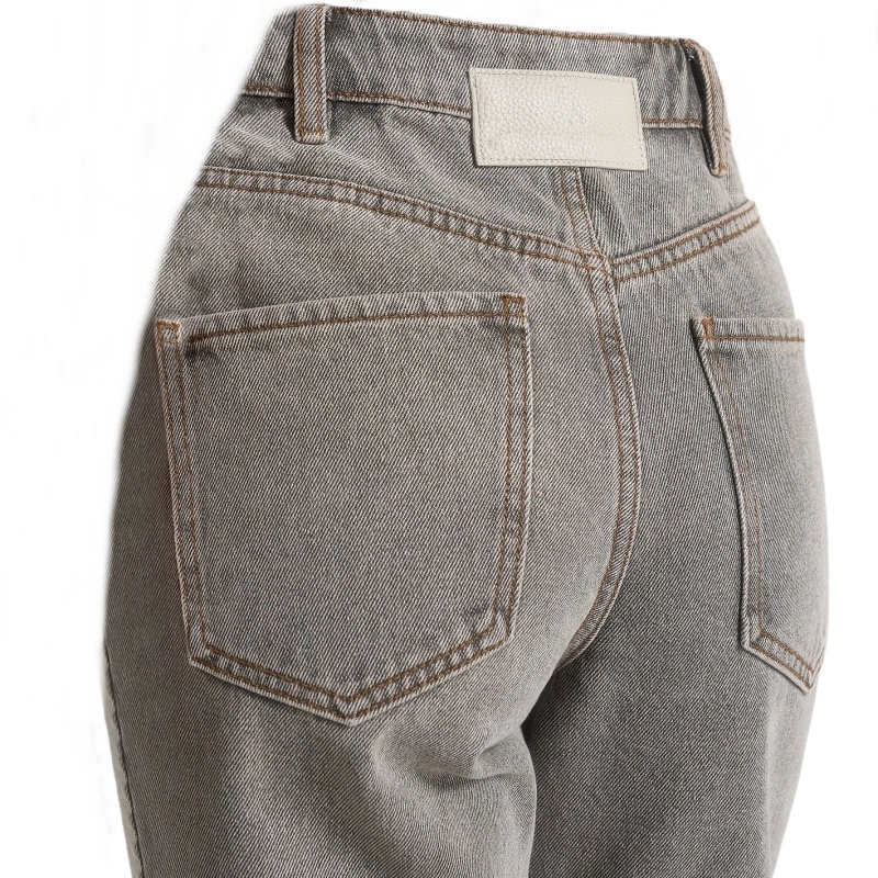 Women‘s 100% Cotton 15oz Smoke Grey Washed Micro-Flare Extra-Long Jeans (4)