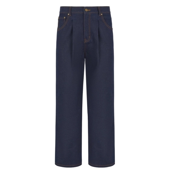 Raw Denim Men's Pleated Trousers – 14oz Unwashed Dark Indigo Raw Denim Men's Pleated Trousers – 14oz Unwashed Dark Indigo