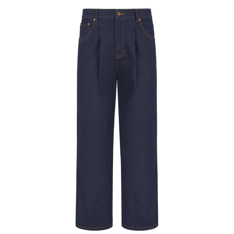 Raw Denim Men's Pleated Trousers – 14oz Unwashed Dark Indigo Raw Denim Men's Pleated Trousers – 14oz Unwashed Dark Indigo
