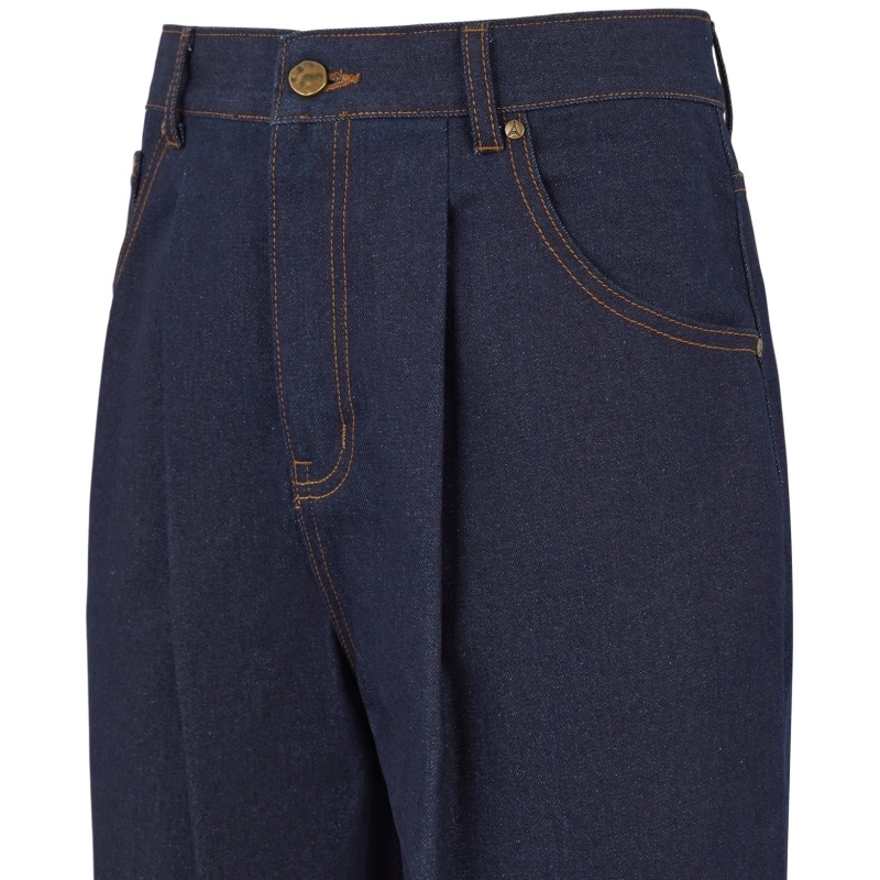 Raw Denim Men's Pleated Trousers – 14oz Unwashed Dark Indigo (3) Raw Denim Men's Pleated Trousers – 14oz Unwashed Dark Indigo (3)