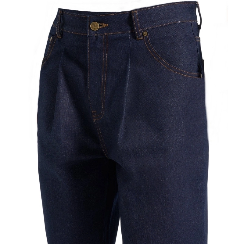 Raw Denim Men's Pleated Trousers – 14oz Unwashed Dark Indigo (4) Raw Denim Men's Pleated Trousers – 14oz Unwashed Dark Indigo (4)