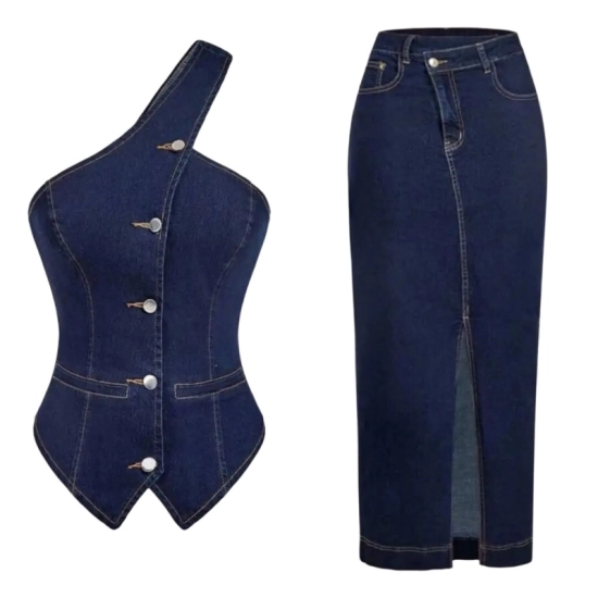 Lightweight Tencel™ Denim Co‑ord Set (Top + Skirt) Lightweight Tencel™ Denim Co‑ord Set (Top + Skirt)