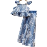 Washed & Pleated Denim Jacket  with Lace Applique (2)