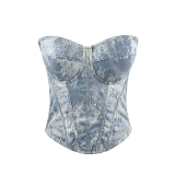 Washed & Pleated Denim Tops with Lace Applique (2) Washed & Pleated Denim Tops with Lace Applique (2)