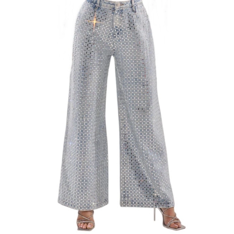 Women's 100% Cotton 14oz Crystal-Embellished Jeans – White Diamonds, Light Blue Wash (2) Women's 100% Cotton 14oz Crystal-Embellished Jeans – White Diamonds, Light Blue Wash (2)