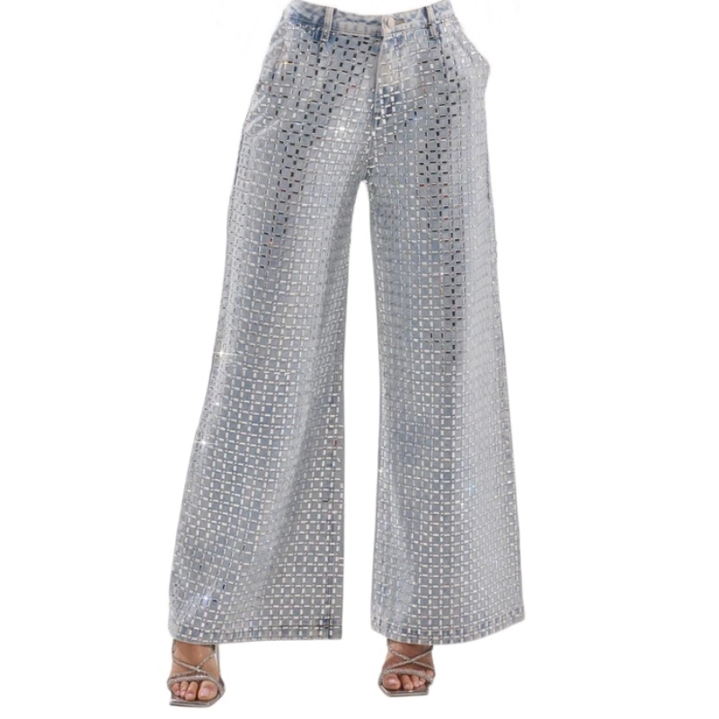 Women's 100% Cotton 14oz Crystal-Embellished Jeans – White Diamonds, Light Blue Wash (3) Women's 100% Cotton 14oz Crystal-Embellished Jeans – White Diamonds, Light Blue Wash (3)