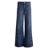 Women‘s 100% Cotton 12oz Color-Block Straight-Leg Jeans with Side-Seam Button Opening Women‘s 100% Cotton 12oz Color-Block Straight-Leg Jeans with Side-Seam Button Opening