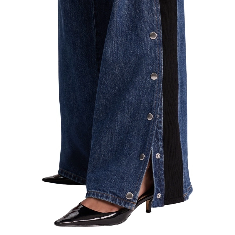 Women‘s 100% Cotton 12oz Color-Block Straight-Leg Jeans with Side-Seam Button Opening (6)